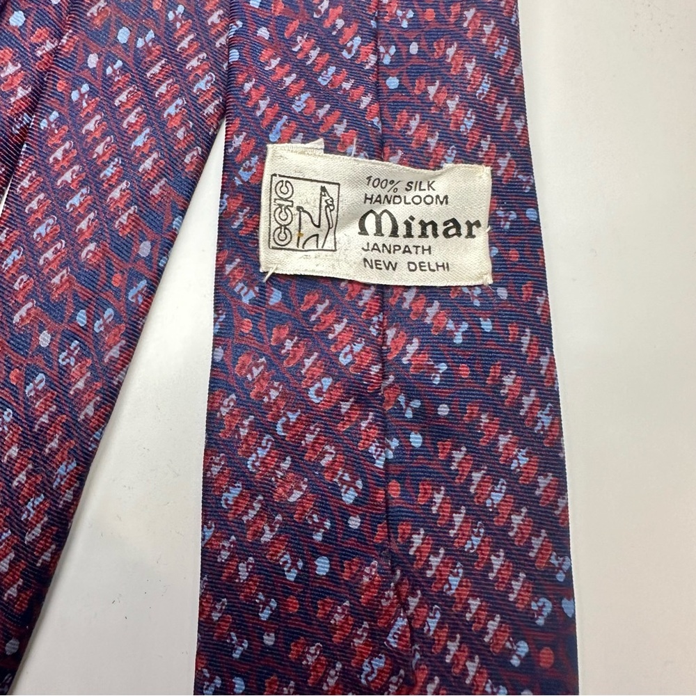 Minar Janpath New Delhi Handloom Silk Classic Tie, Jewel Tones Geometric - Picture 2 of 6